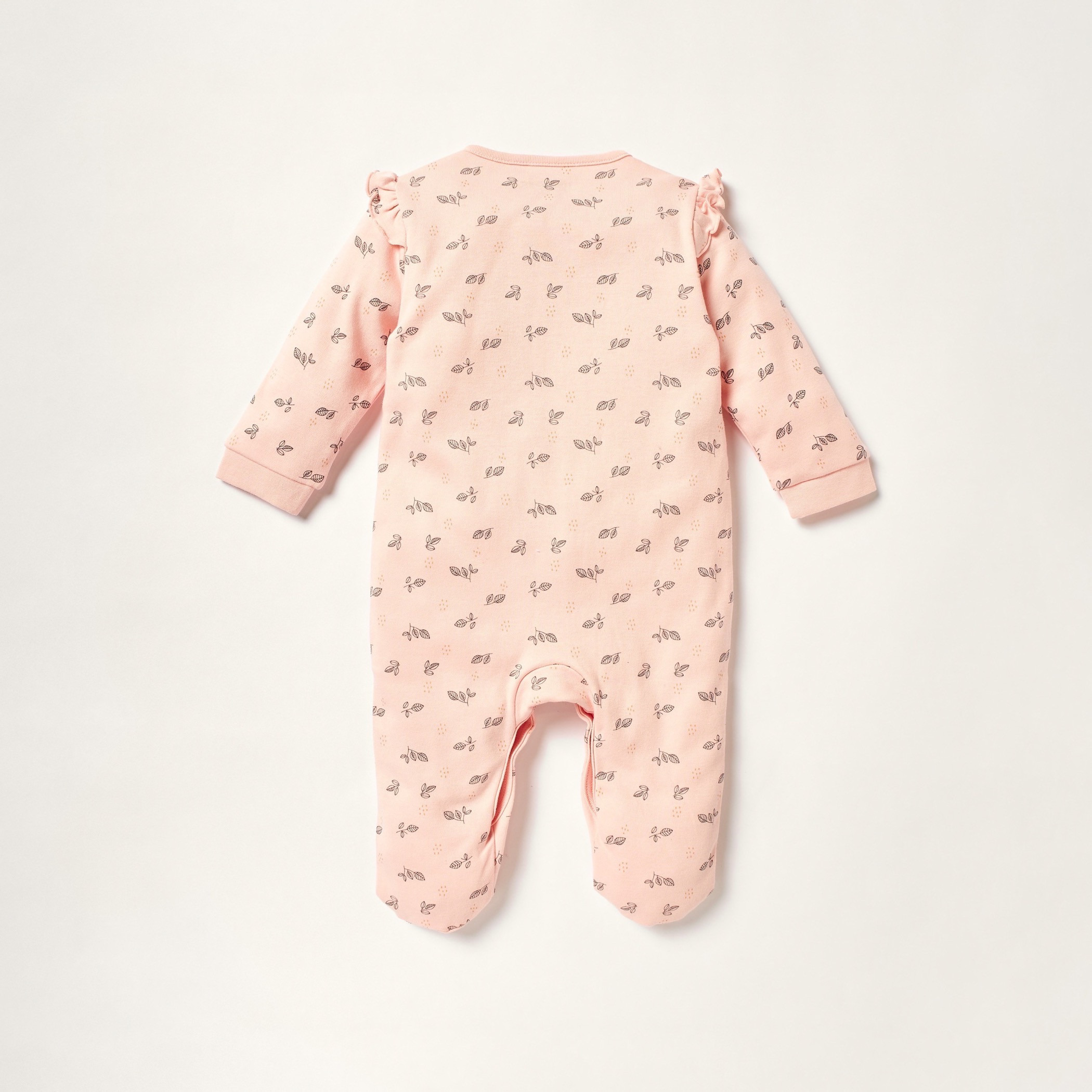 Juniors Printed Closed Feet Sleepsuit with Ruffles and Long Sleeves-baby-girls-clothing-nightwear-sleepsuits-image-3