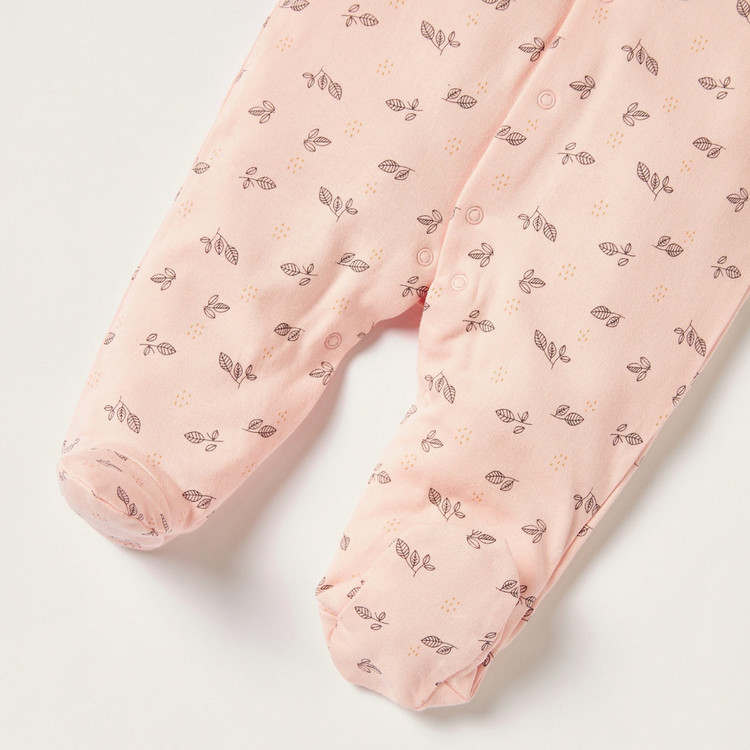 Juniors Printed Closed Feet Sleepsuit with Ruffles and Long Sleeves