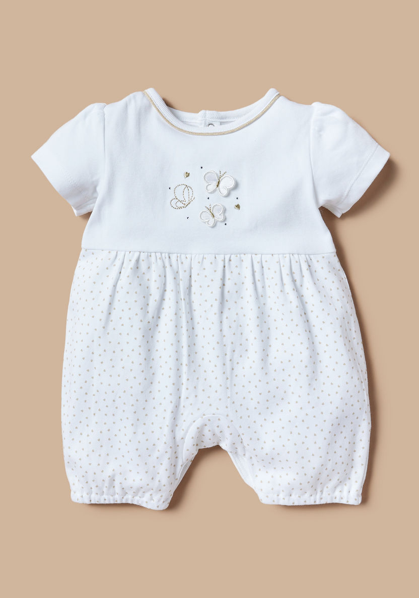 Giggles Butterfly Applique Detail Romper with Snap Button Closure-Rompers, Dungarees & Jumpsuits-image-0