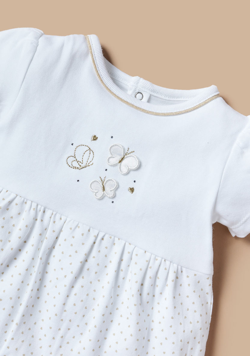 Giggles Butterfly Applique Detail Romper with Snap Button Closure-Rompers%2C Dungarees and Jumpsuits-image-1