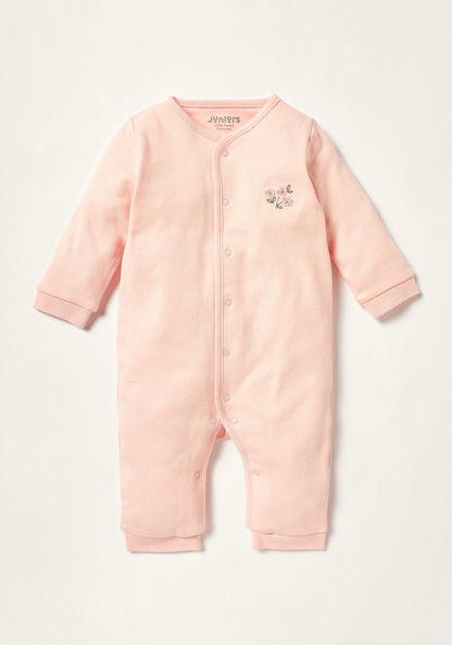 Juniors Embroidered Sleepsuit with Long Sleeves and Button Closure-Sleepsuits-image-0