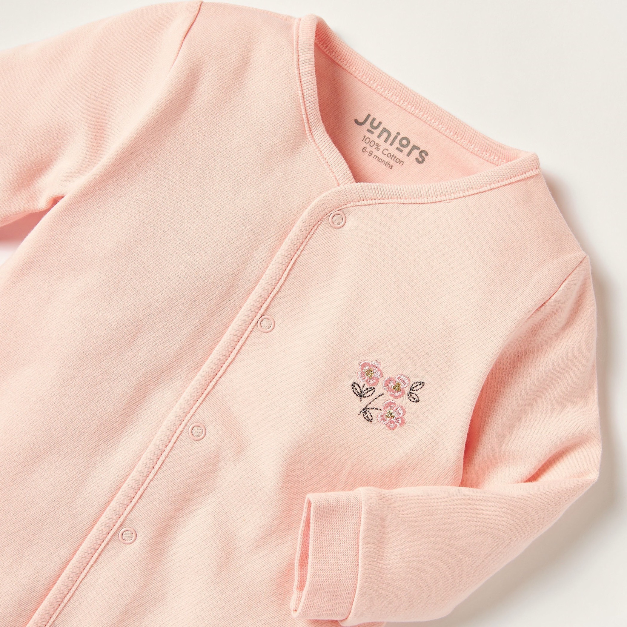 Juniors Embroidered Sleepsuit with Long Sleeves and Button Closure-baby-girls-clothing-nightwear-sleepsuits-image-2