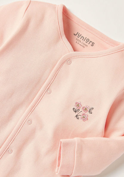 Juniors Embroidered Sleepsuit with Long Sleeves and Button Closure-Sleepsuits-image-1
