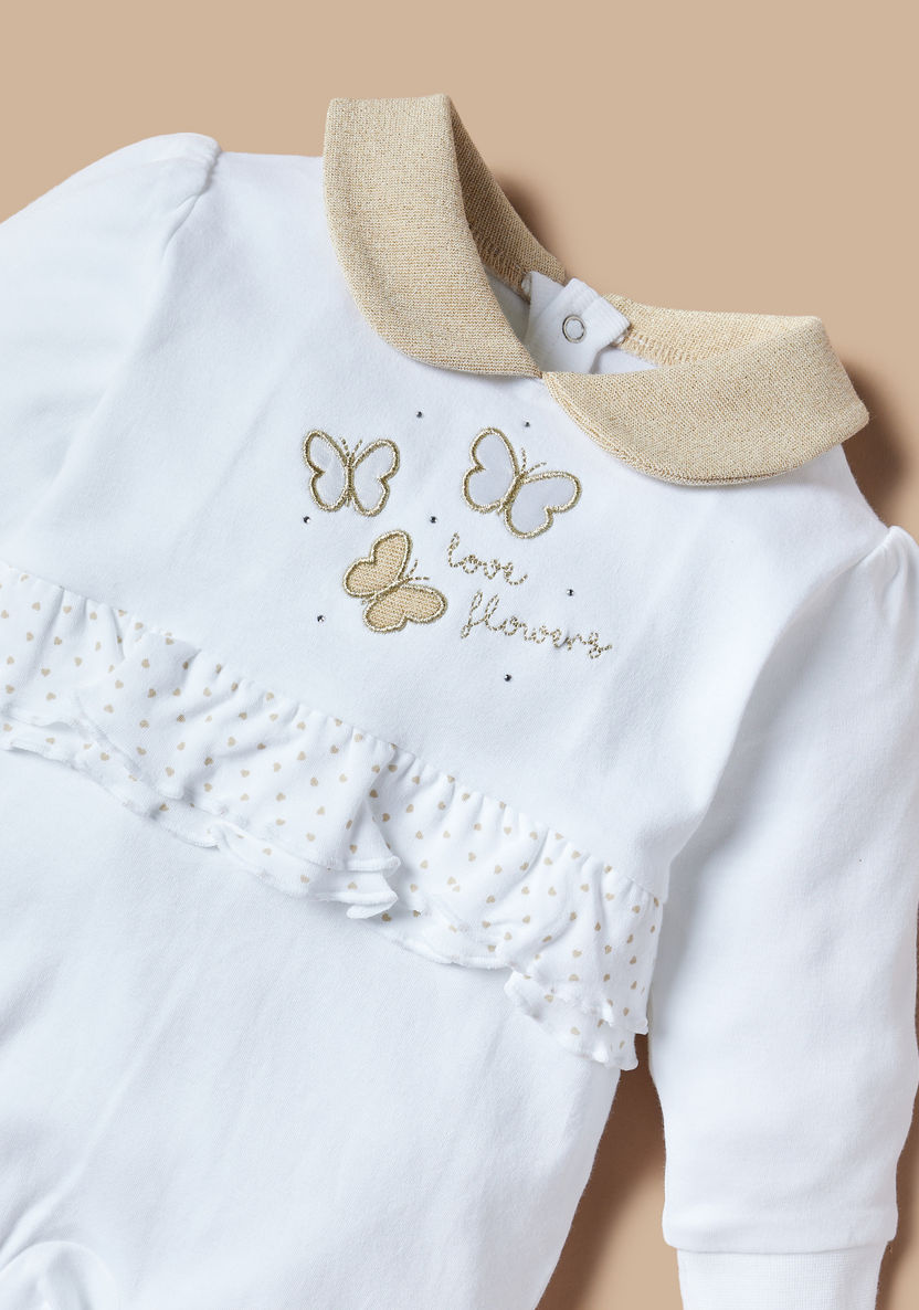Giggles Butterfly Applique Detail Sleepsuit with Snap Button Closure-Sleepsuits-image-1