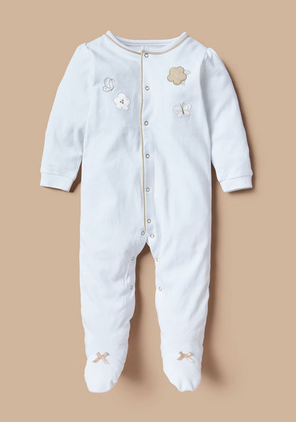Giggles Floral Embroidered Sleepsuit with Long Sleeves-Sleepsuits-image-0