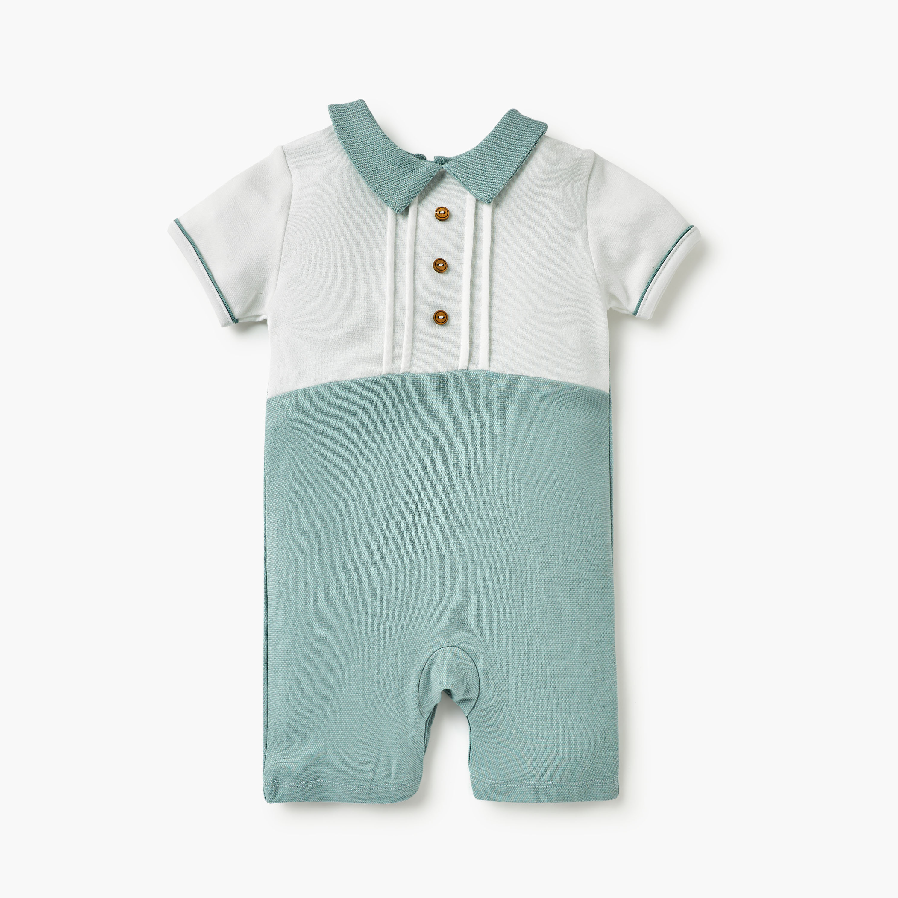 Giggles Pintuck Detail Romper with Short Sleeves and Button Closure-baby-boys-clothing-rompers-image-1