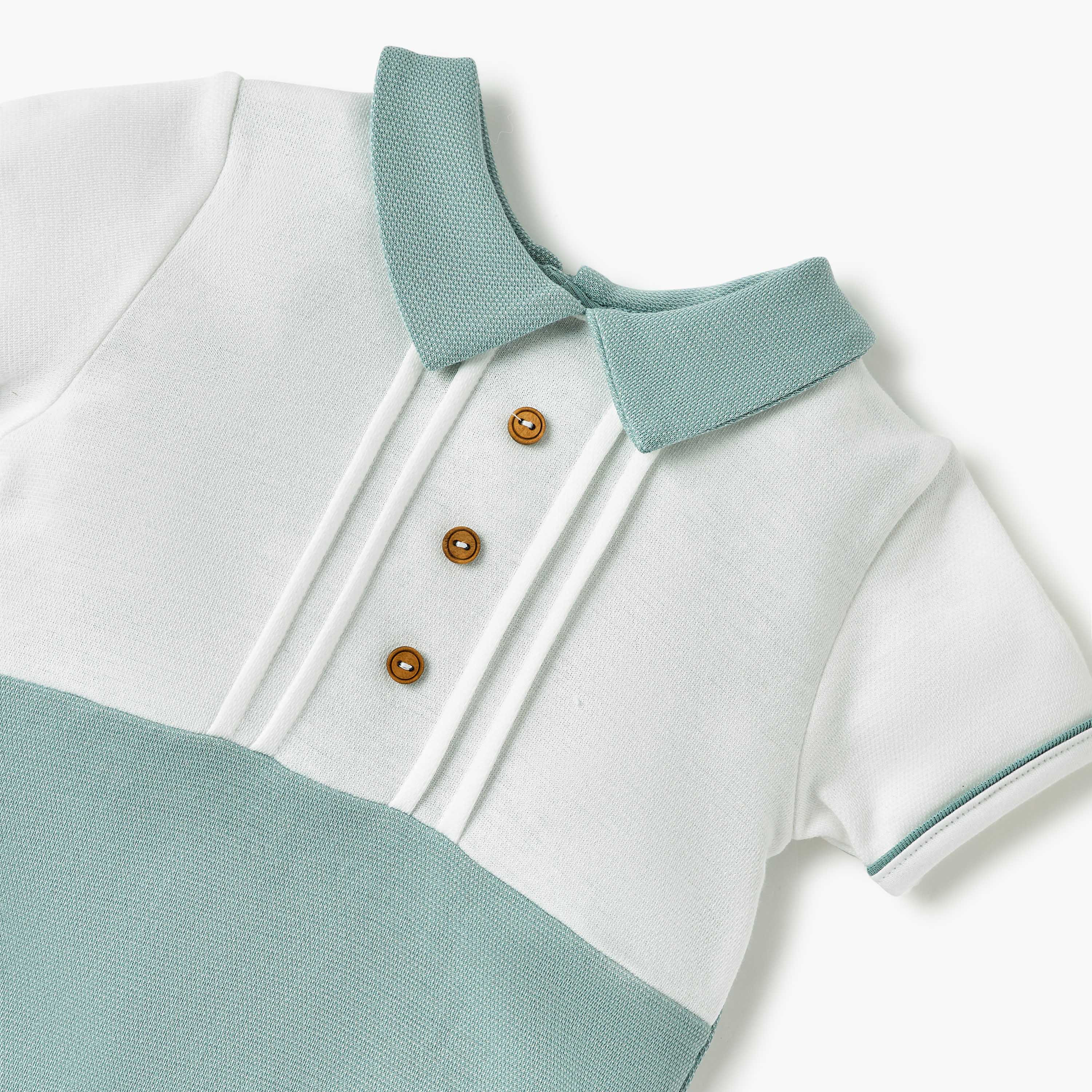Giggles Pintuck Detail Romper with Short Sleeves and Button Closure-baby-boys-clothing-rompers-image-3