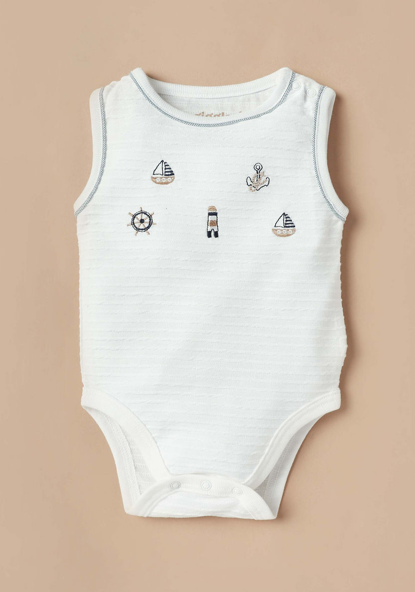 Giggles Nautical Embroidered Sleeveless Bodysuit with Button Closure-Bodysuits-image-0