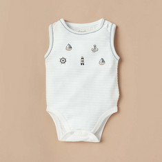 Giggles Nautical Embroidered Sleeveless Bodysuit with Button Closure