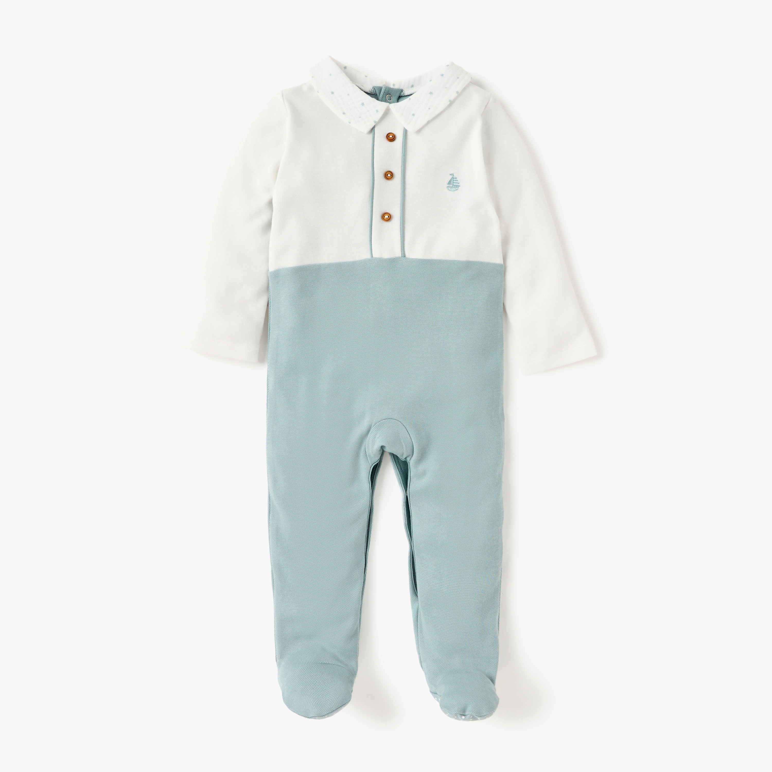 Giggles Colourblock Closed Feet Sleepsuit with Button Closure-baby-boys-clothing-nightwear-sleepsuits-image-1