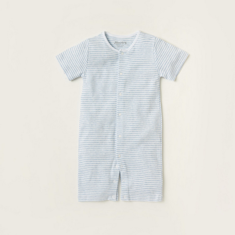 Juniors Striped Romper with Short Sleeves