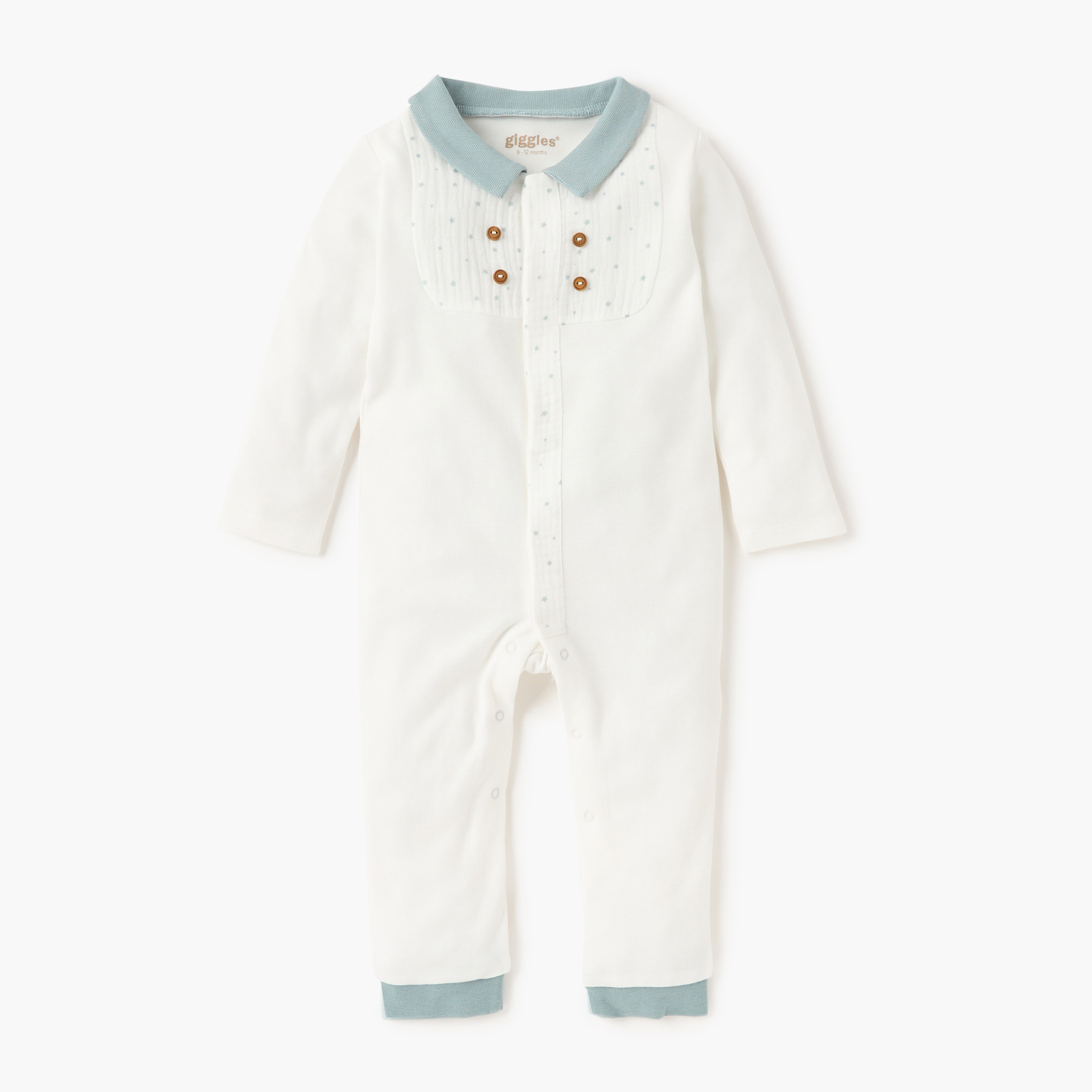 Giggles Collared Neckline Sleepsuit with Button Closure-baby-boys-clothing-nightwear-sleepsuits-image-1