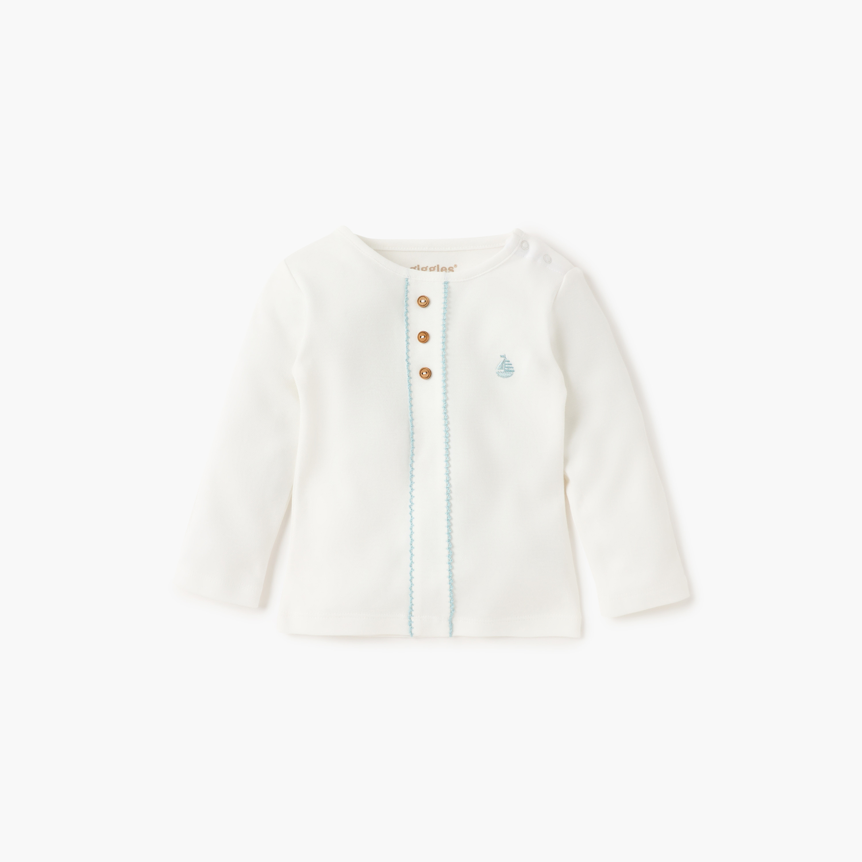 طقم بنطلون بيجاما سادة وتيشيرت مطرز من جيجلز-baby-boys-clothing-nightwear-pyjamasets-image-2