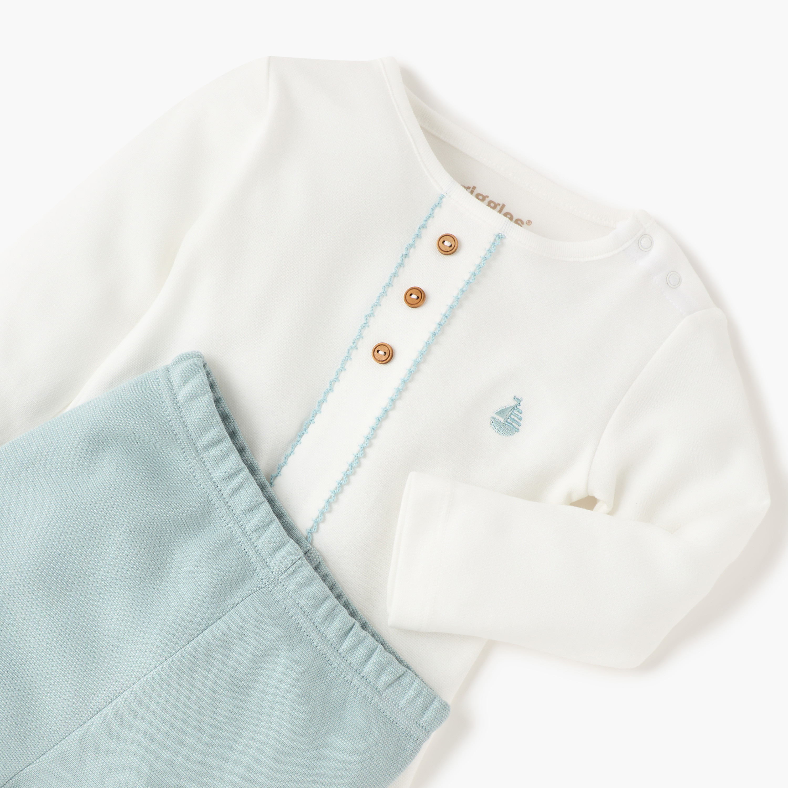 طقم بنطلون بيجاما سادة وتيشيرت مطرز من جيجلز-baby-boys-clothing-nightwear-pyjamasets-image-4