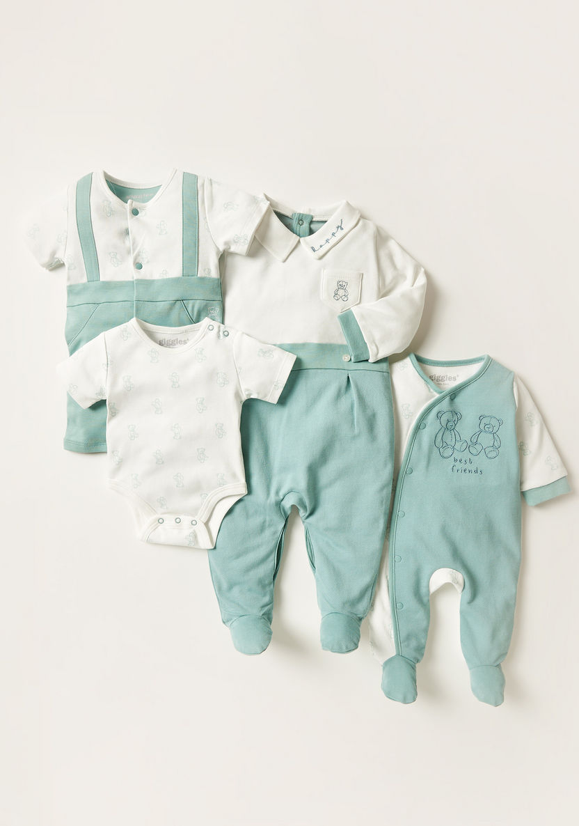 Giggles Embroidered Closed Feet Sleepsuit with Long Sleeves-Sleepsuits-image-4