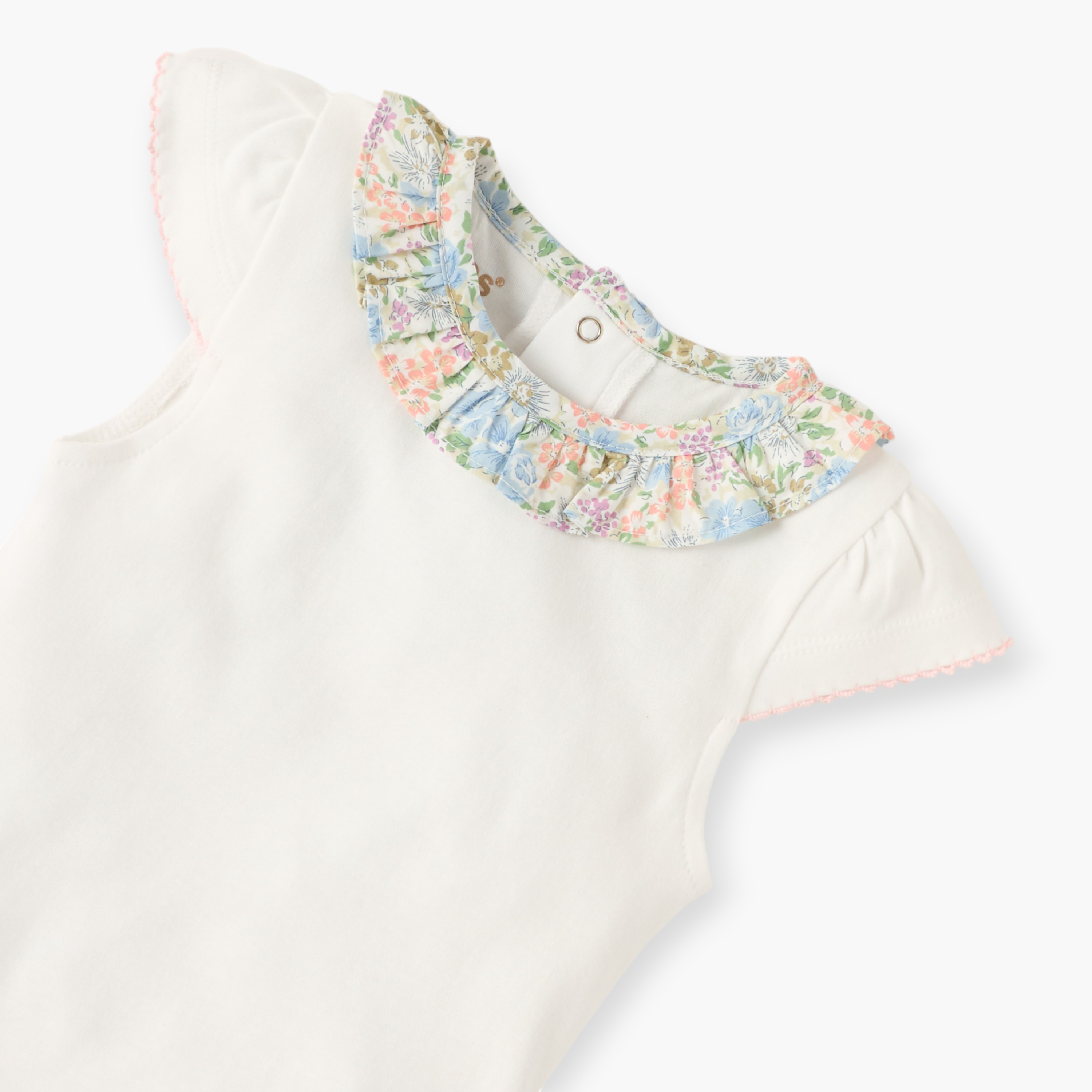 Giggles Solid Bodysuit with Printed Collar and Short Sleeves-baby-girls-clothing-bodysuits-image-3
