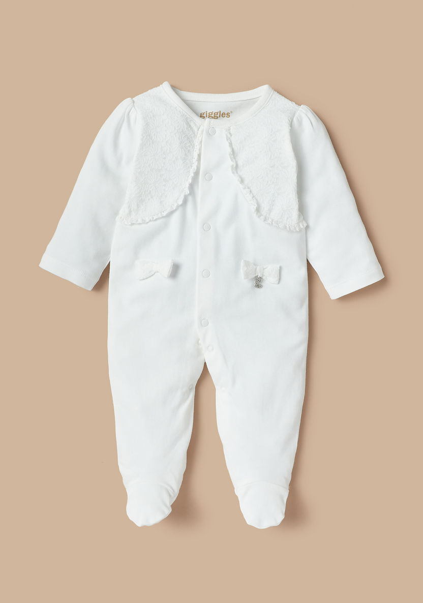 Giggles Textured Long Sleeves Sleepsuit with Button Closure-Sleepsuits-image-0