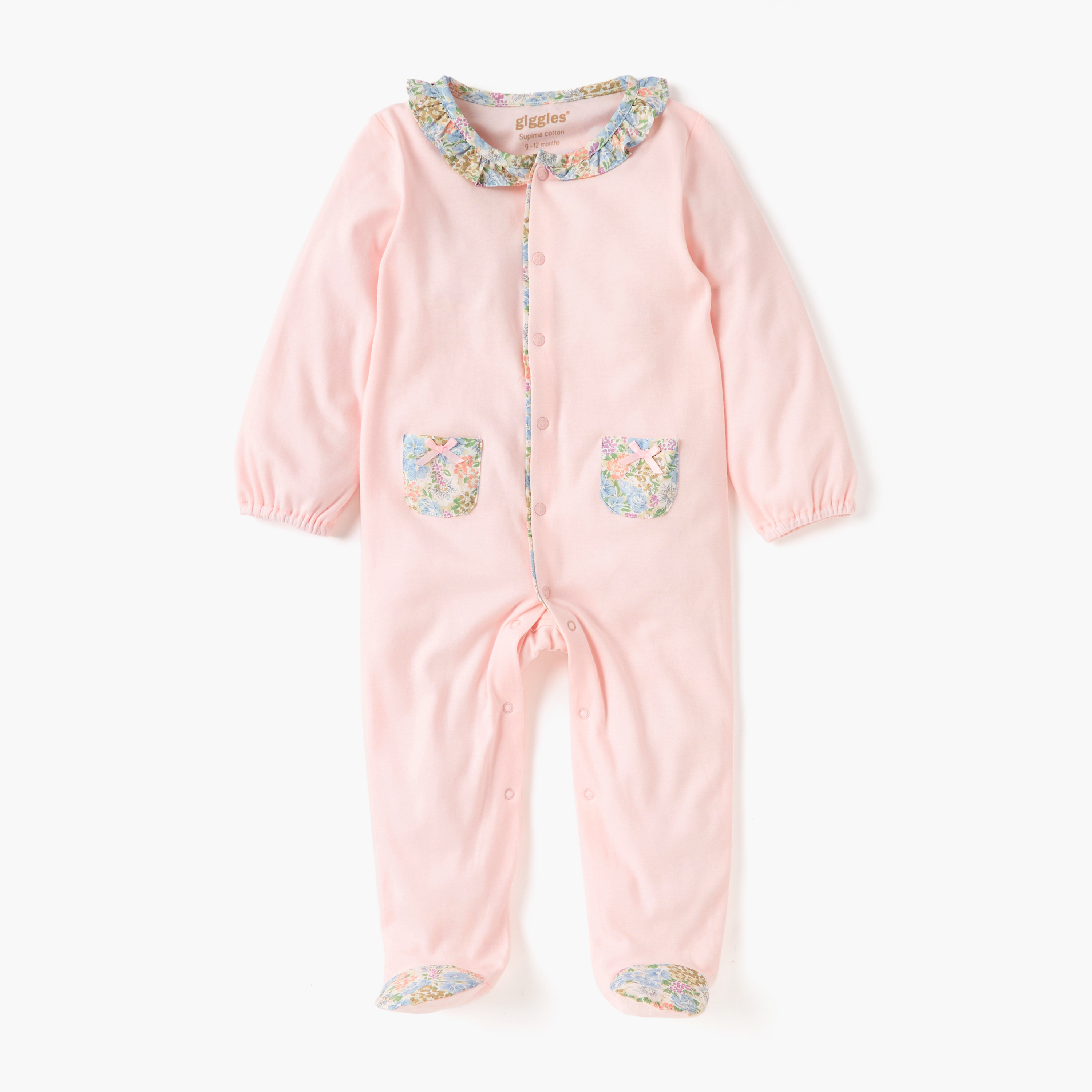 Giggles Floral Print Closed Feet Sleepsuit with Button Closure-baby-girls-clothing-nightwear-sleepsuits-image-1