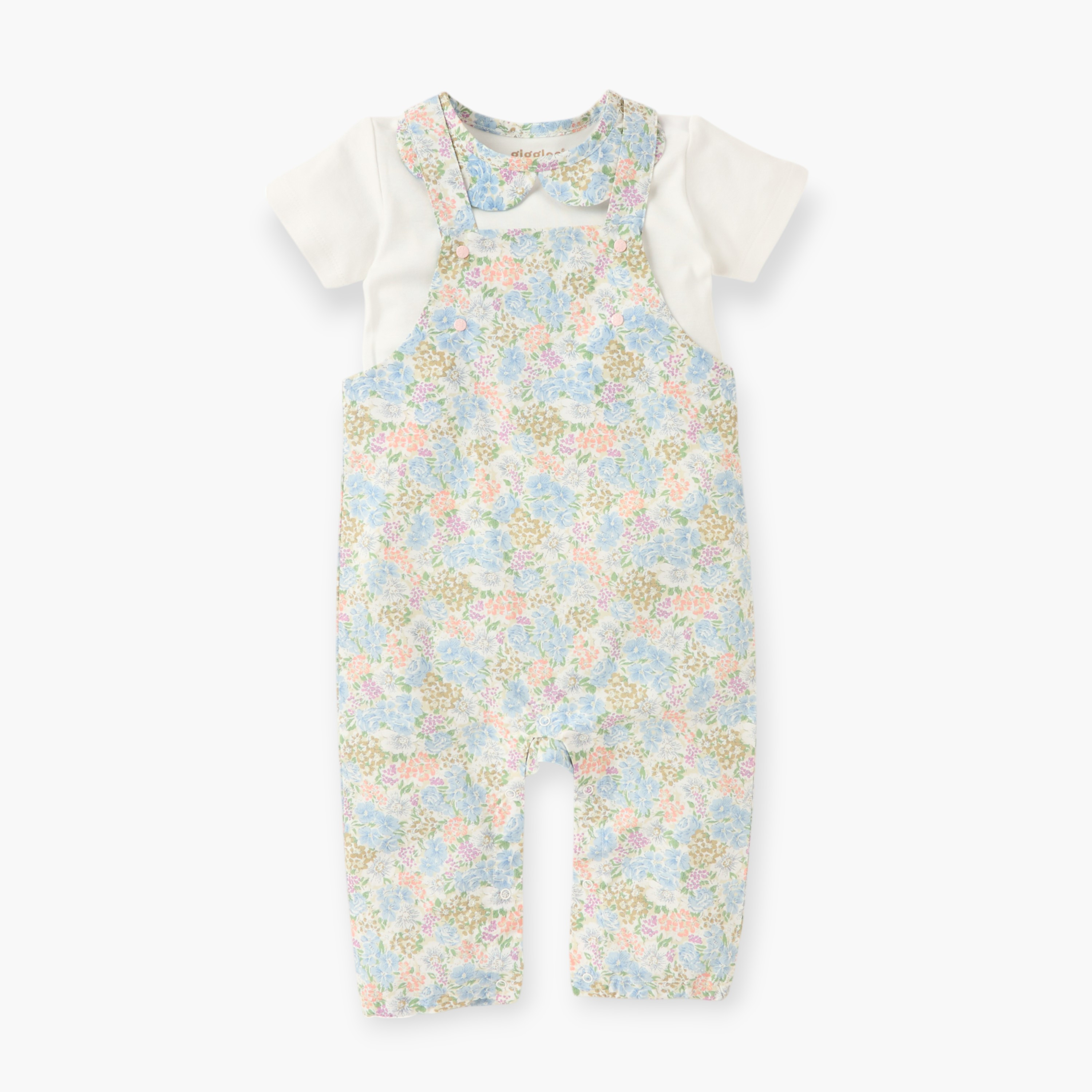 Giggle Floral Print T-shirt and Dungaree Set-baby-girls-clothing-rompers-image-1