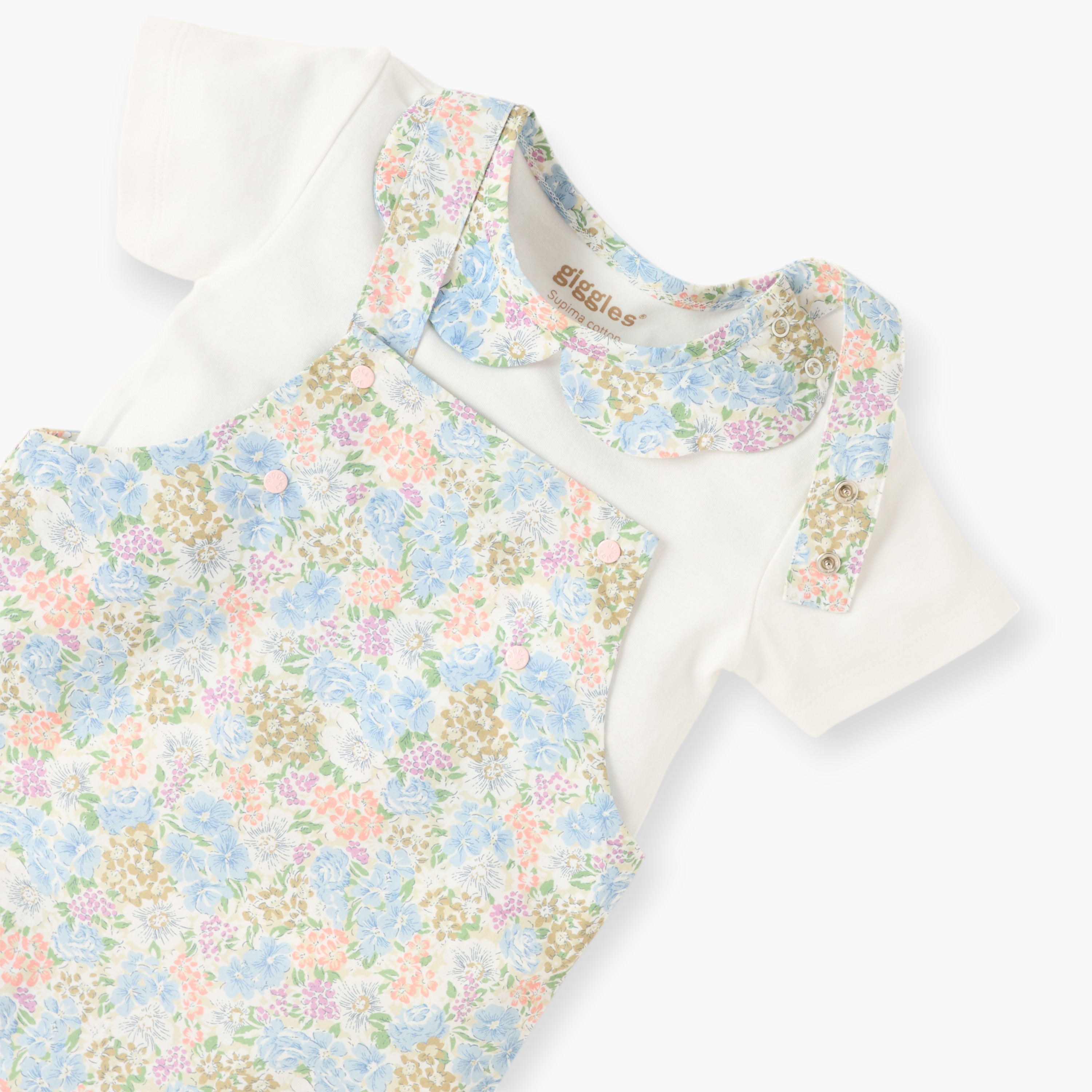 Giggle Floral Print T-shirt and Dungaree Set-baby-girls-clothing-rompers-image-4