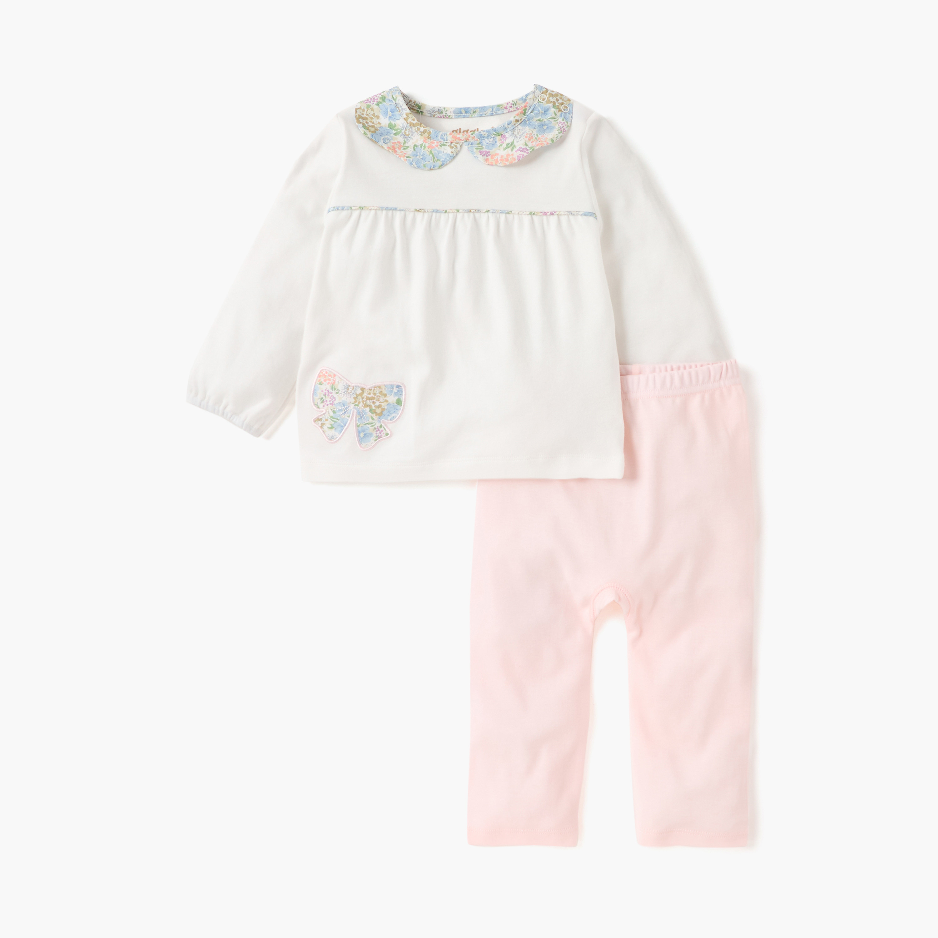 Giggles Floral Print Top and Solid Pyjama Set-baby-girls-clothing-nightwear-pyjamasets-image-1