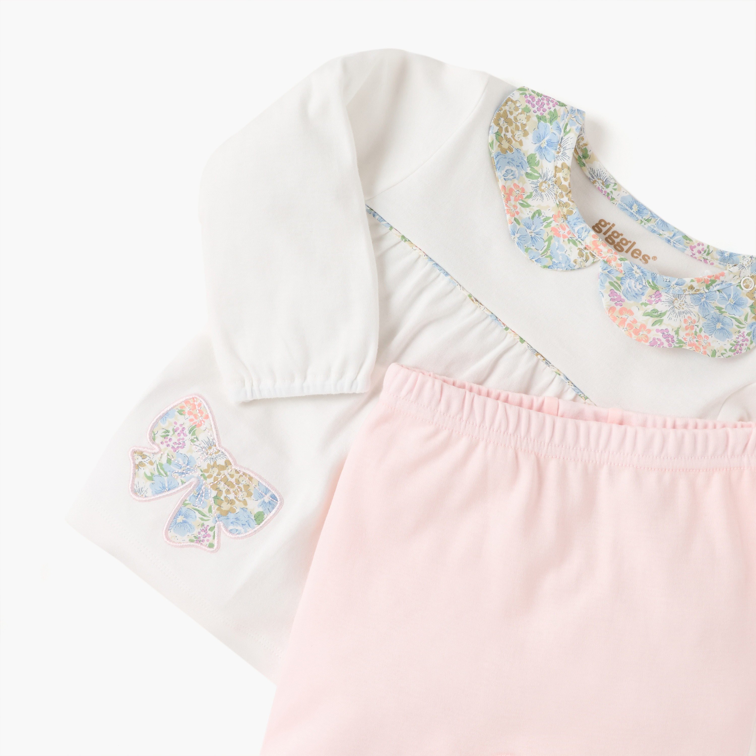 Giggles Floral Print Top and Solid Pyjama Set-baby-girls-clothing-nightwear-pyjamasets-image-4