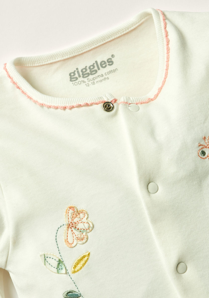 Giggles Embroidered Closed Feet Sleepsuit with Long Sleeves-Sleepsuits-image-1