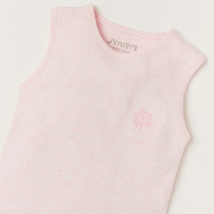 Juniors Solid Bodysuit with Snap Button Closure and Embroidered Detail