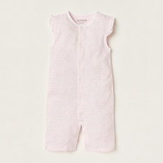 Juniors Striped Romper with Ruffle Detail and Snap Button Closure
