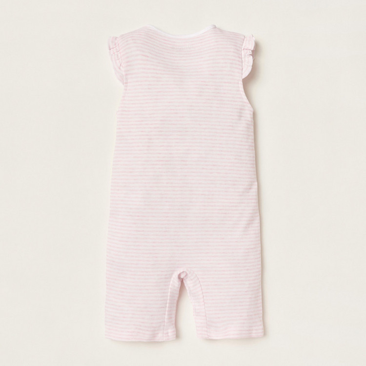 Juniors Striped Romper with Ruffle Detail and Snap Button Closure