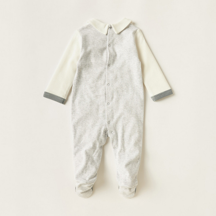 Giggles Panelled Closed Feet Sleepsuit with Snap Button Closure