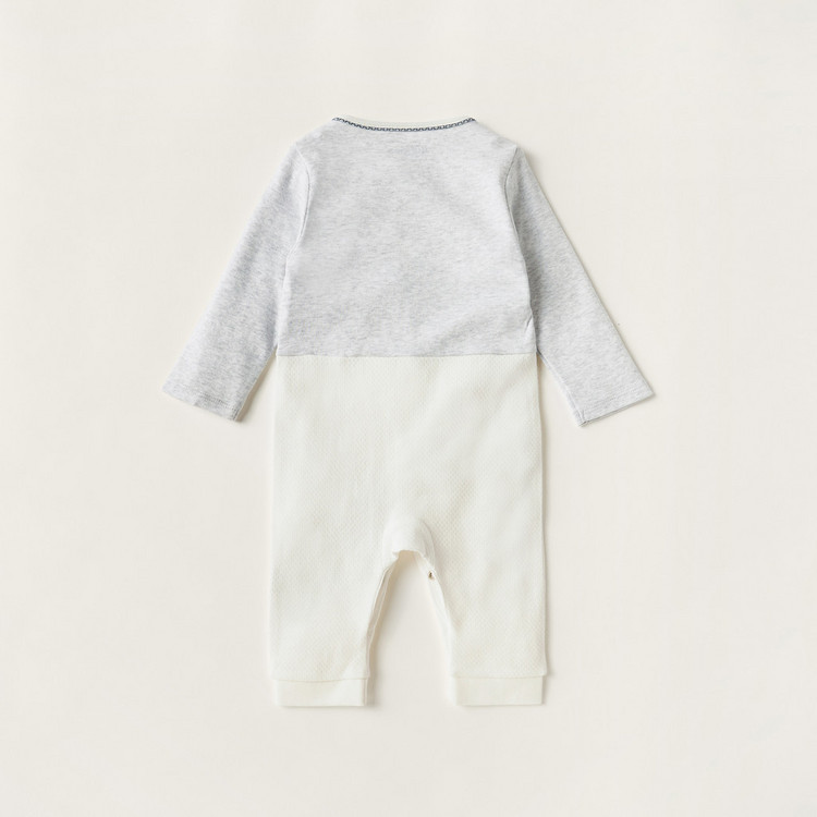 Giggles Panelled Sleepsuit with Long Sleeves and Snap Button Closure