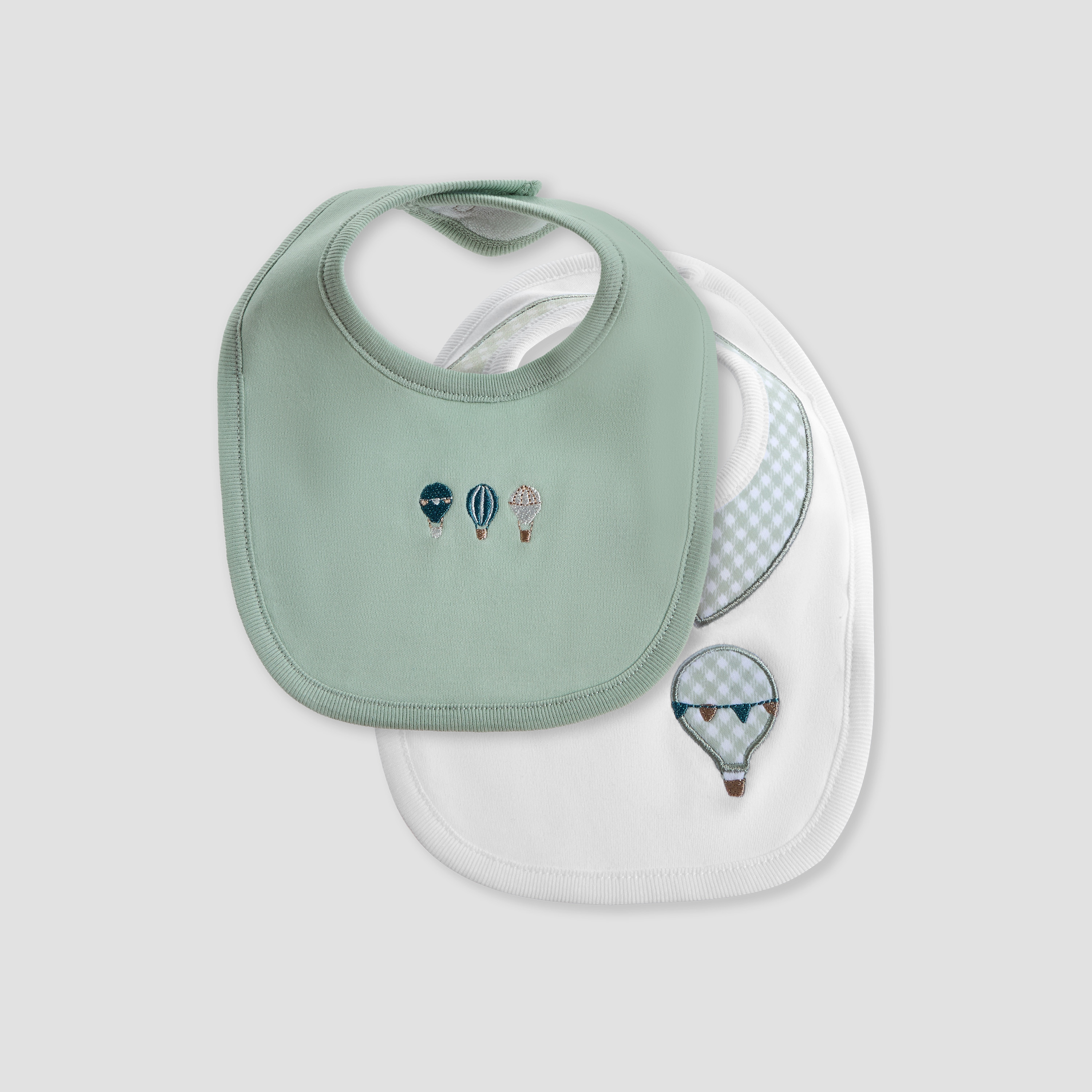 Giggles Hot Air Balloon Embroidered Bib with Button Closure - Set of 2-baby-feeding-bibs-image-1