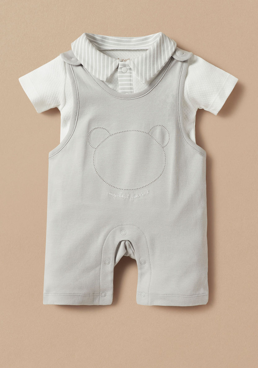 Giggles Bear Detail Dungaree and Polo T-shirt Set-Rompers%2C Dungarees and Jumpsuits-image-0