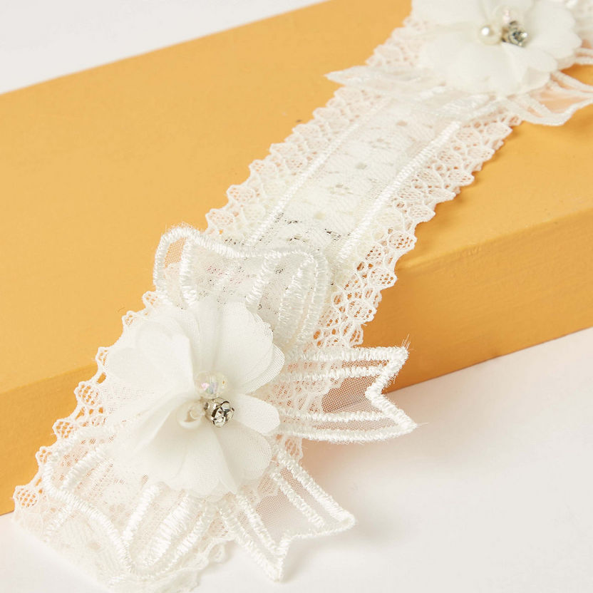 Giggles Floral Applique Elasticated Head Band with Lace Detail-Hair Accessories-image-2