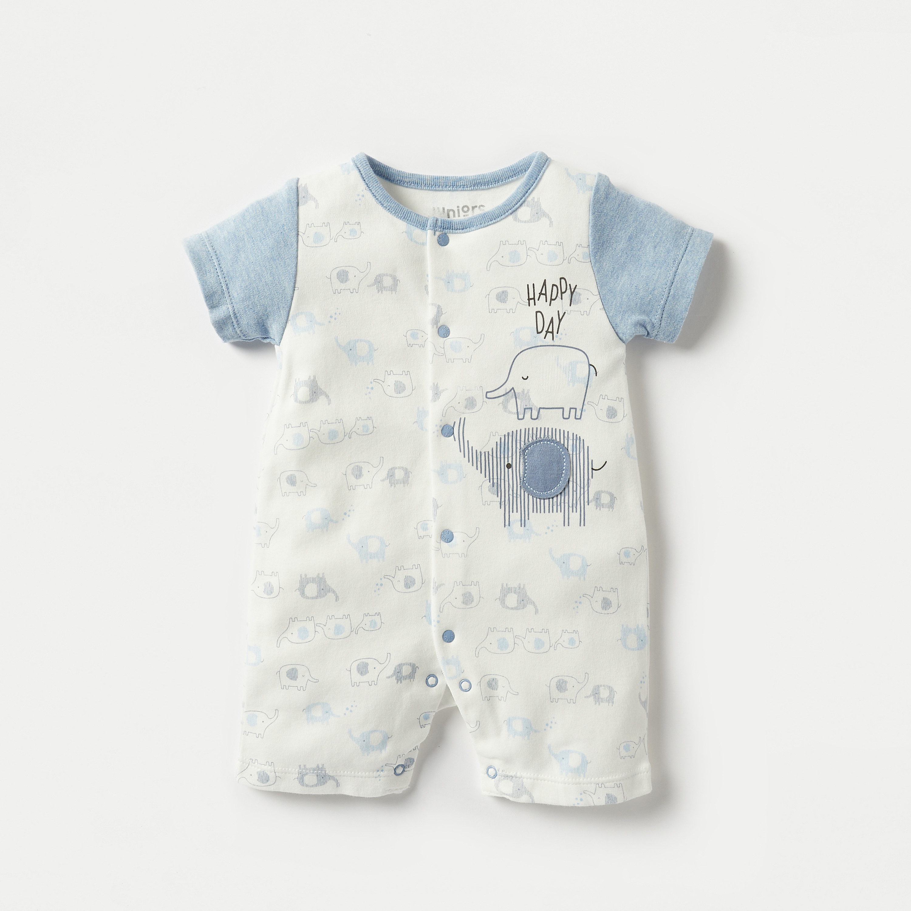 Juniors All-Over Elephant Print Romper with Short Sleeves-baby-girls-clothing-rompers-image-1