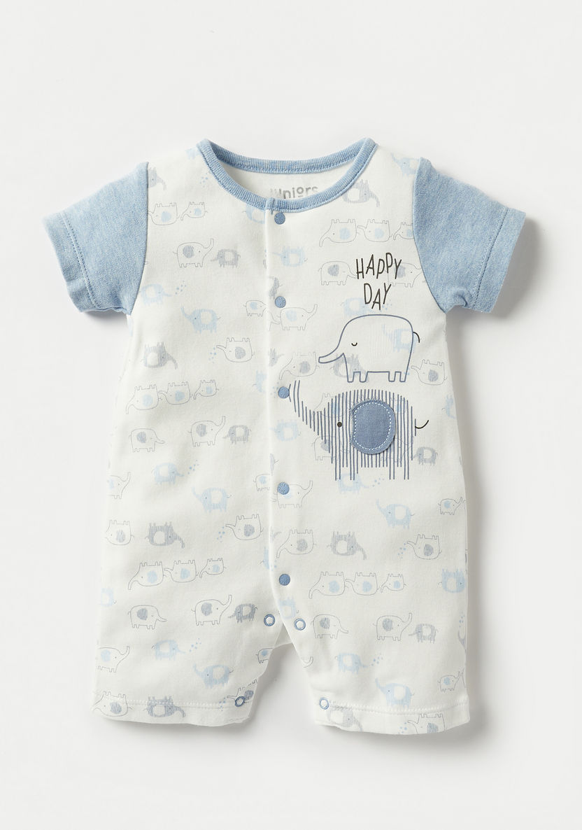 Juniors All-Over Elephant Print Romper with Short Sleeves-Rompers%2C Dungarees and Jumpsuits-image-0
