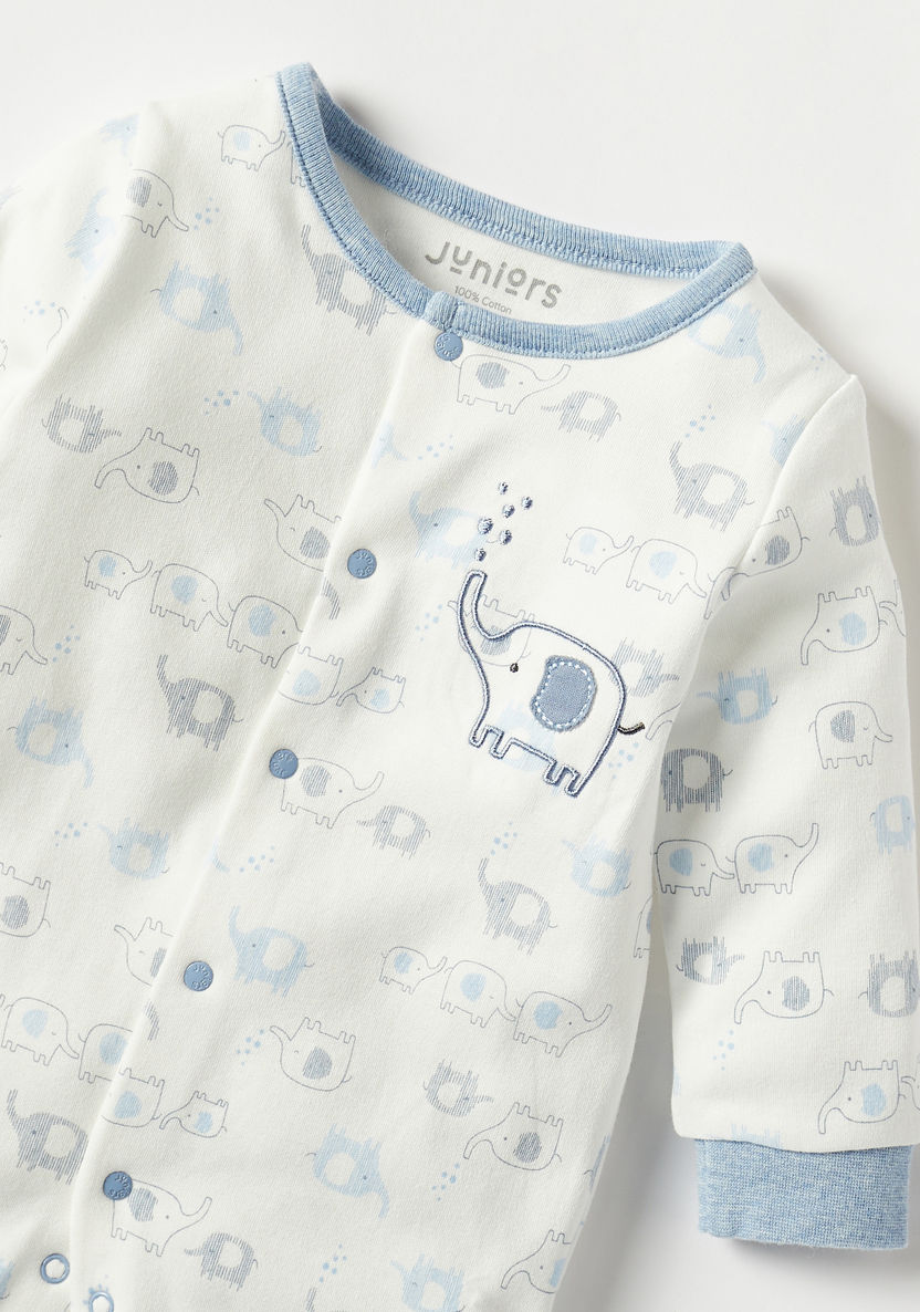 Juniors Elephant Print Sleepsuit with Long Sleeves and Snap Button Closure-Sleepsuits-image-2
