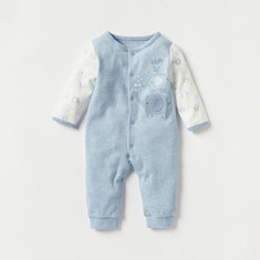 Juniors Elephant Print Sleepsuit with Long Sleeves and Snap Button Closure