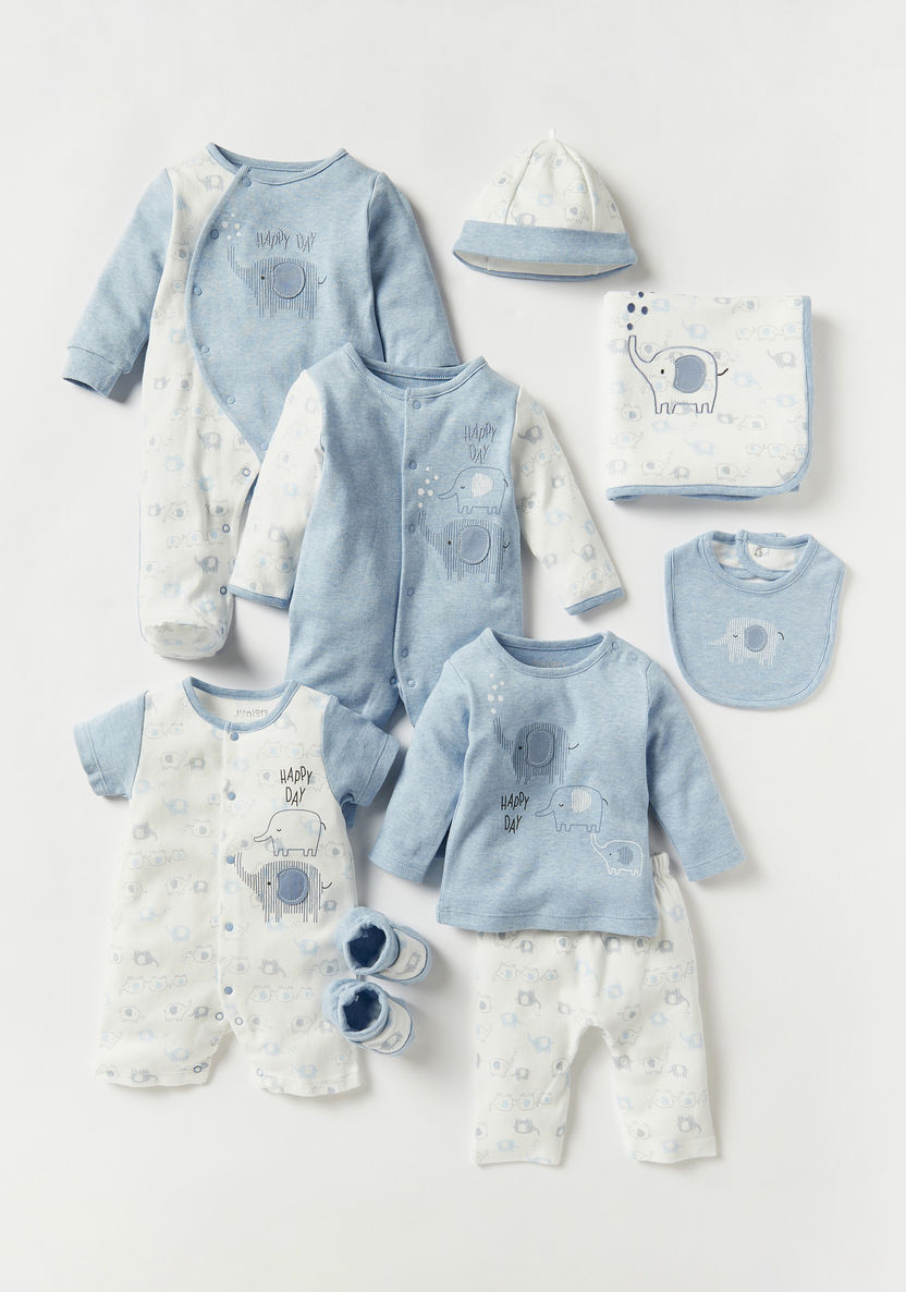 Juniors Elephant Print Sleepsuit with Long Sleeves and Snap Button Closure-Sleepsuits-image-4