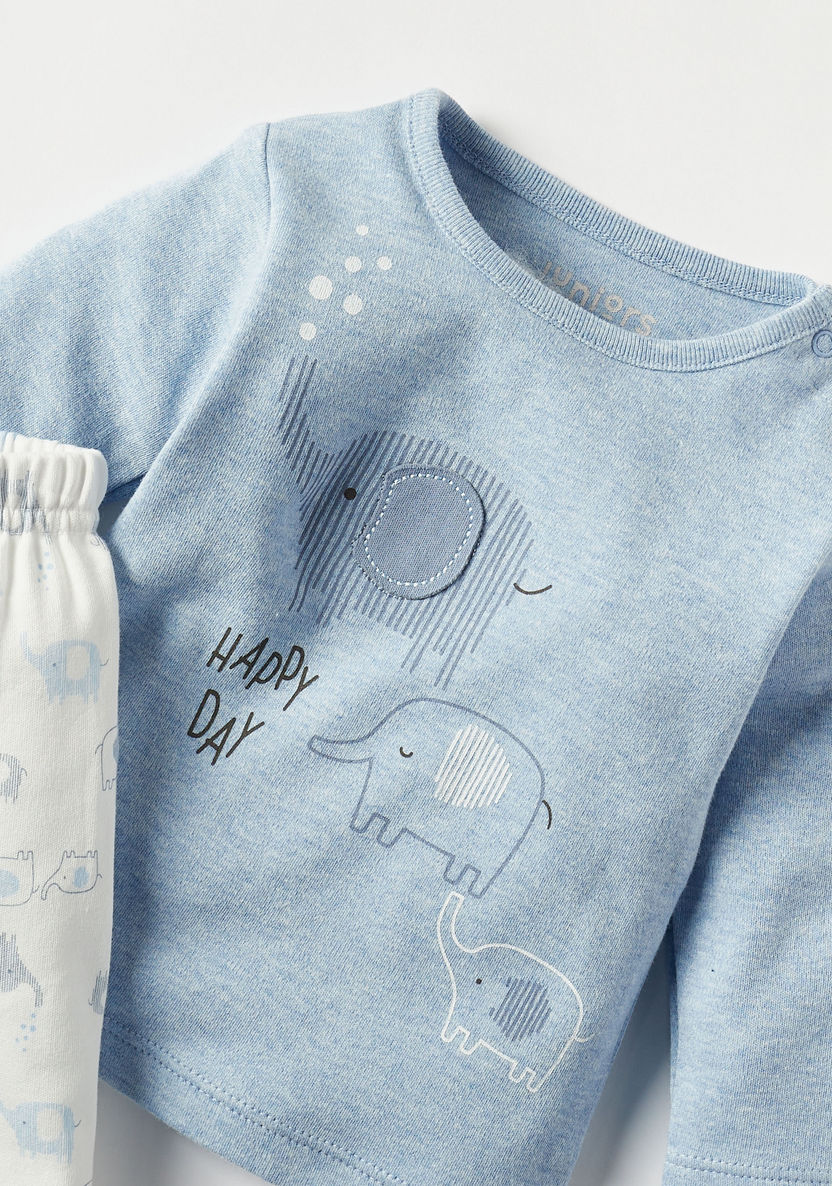 Juniors Elephant Print Long Sleeves T-shirt and Elasticated Pyjama Set-Pyjama Sets-image-3