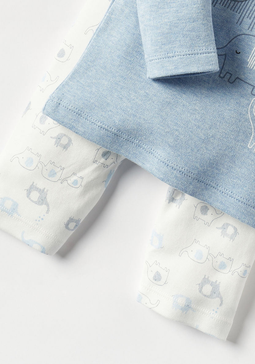Juniors Elephant Print Long Sleeves T-shirt and Elasticated Pyjama Set-Pyjama Sets-image-4
