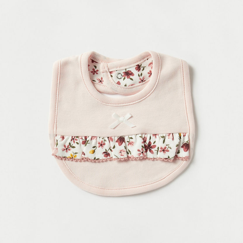 Juniors Floral Print Bib with Ruffle Detail and Snap Button Closure-Bibs and Burp Cloths-image-0
