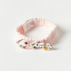 Juniors Floral Print Bow Applique Elasticated Headband