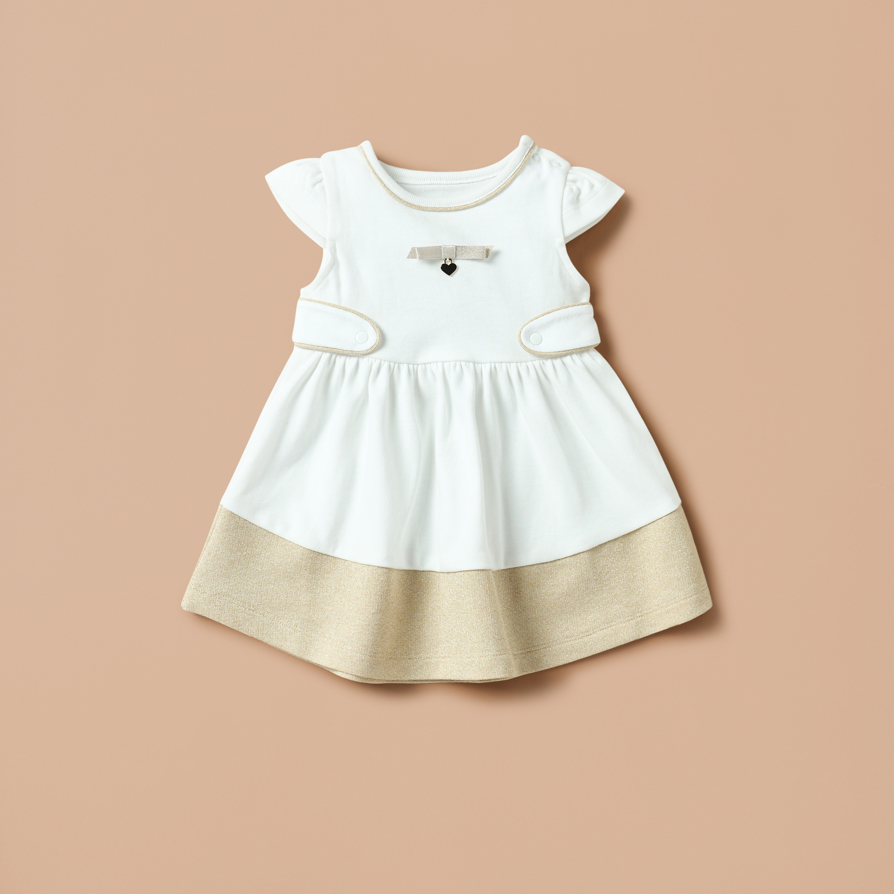 Giggles Bow Applique A-line Dress with Cap Sleeves and Round Neck-baby-girls-clothing-dressesandjumpsuits-image-1