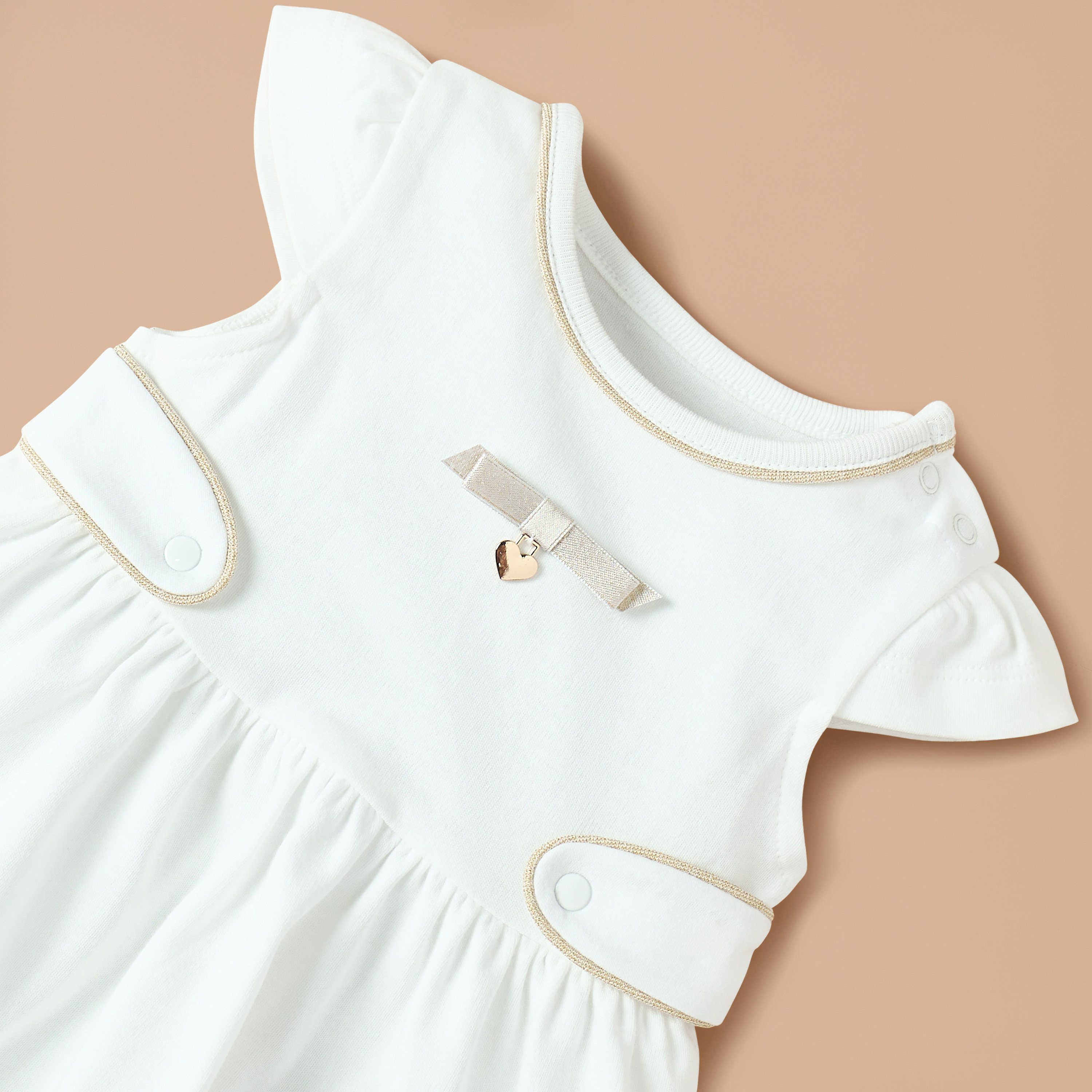 Giggles Bow Applique A-line Dress with Cap Sleeves and Round Neck-baby-girls-clothing-dressesandjumpsuits-image-2