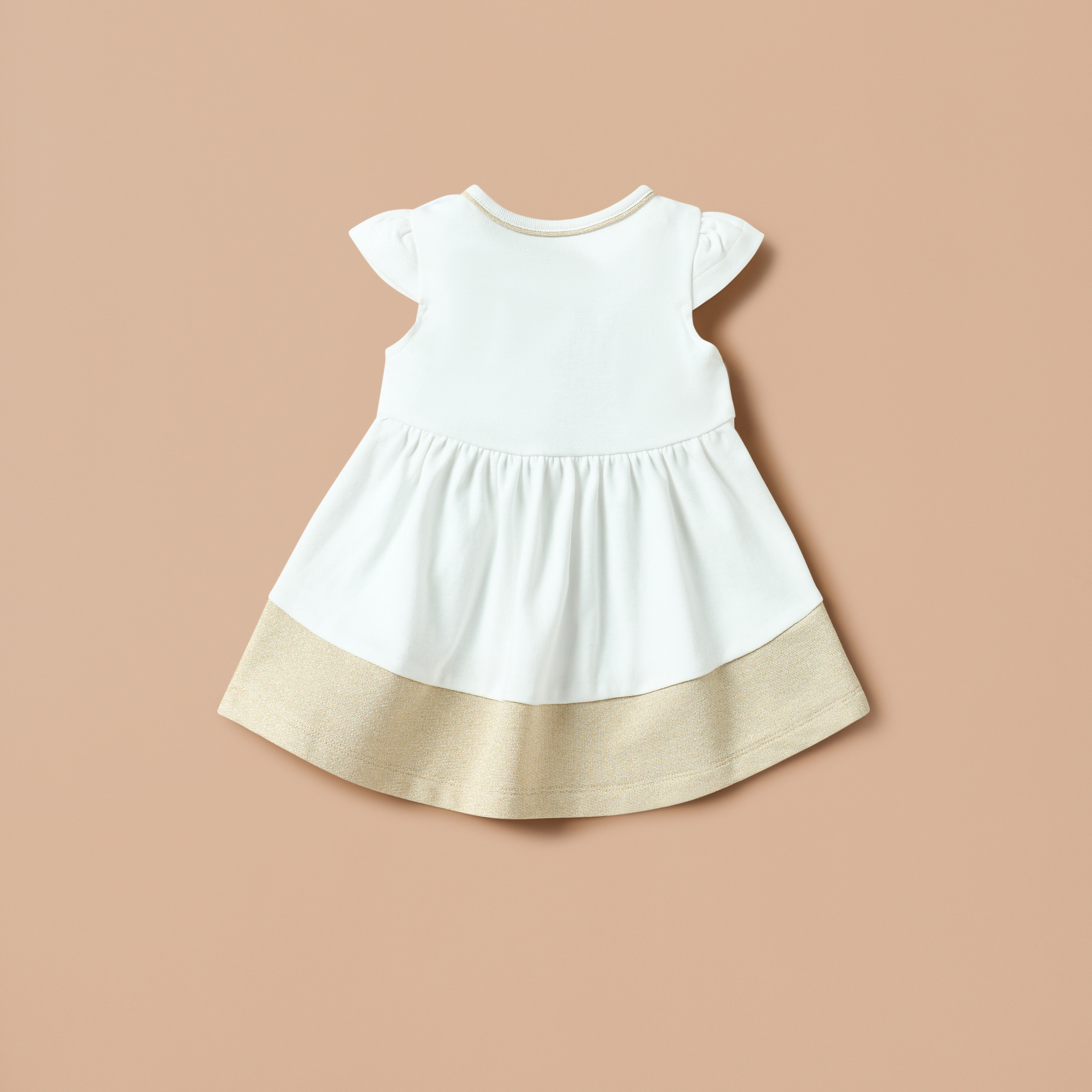 Giggles Bow Applique A-line Dress with Cap Sleeves and Round Neck-baby-girls-clothing-dressesandjumpsuits-image-3