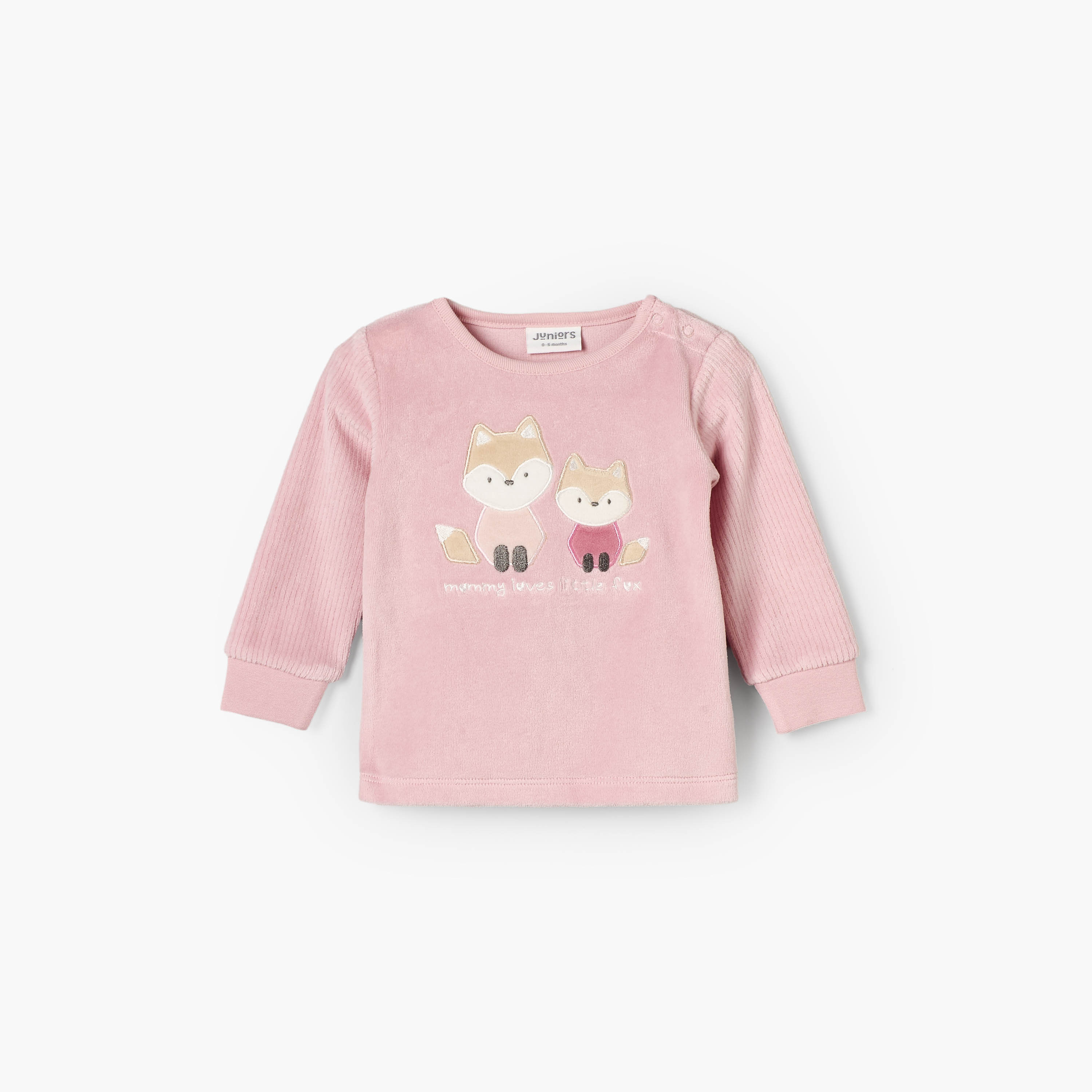 طقم بيجاما قطيفة بأكمام طويلة وبياقة مستديرة وبزخارف ثعلب من جونيورز-baby-girls-clothing-winterwear-pyjamasets-image-3