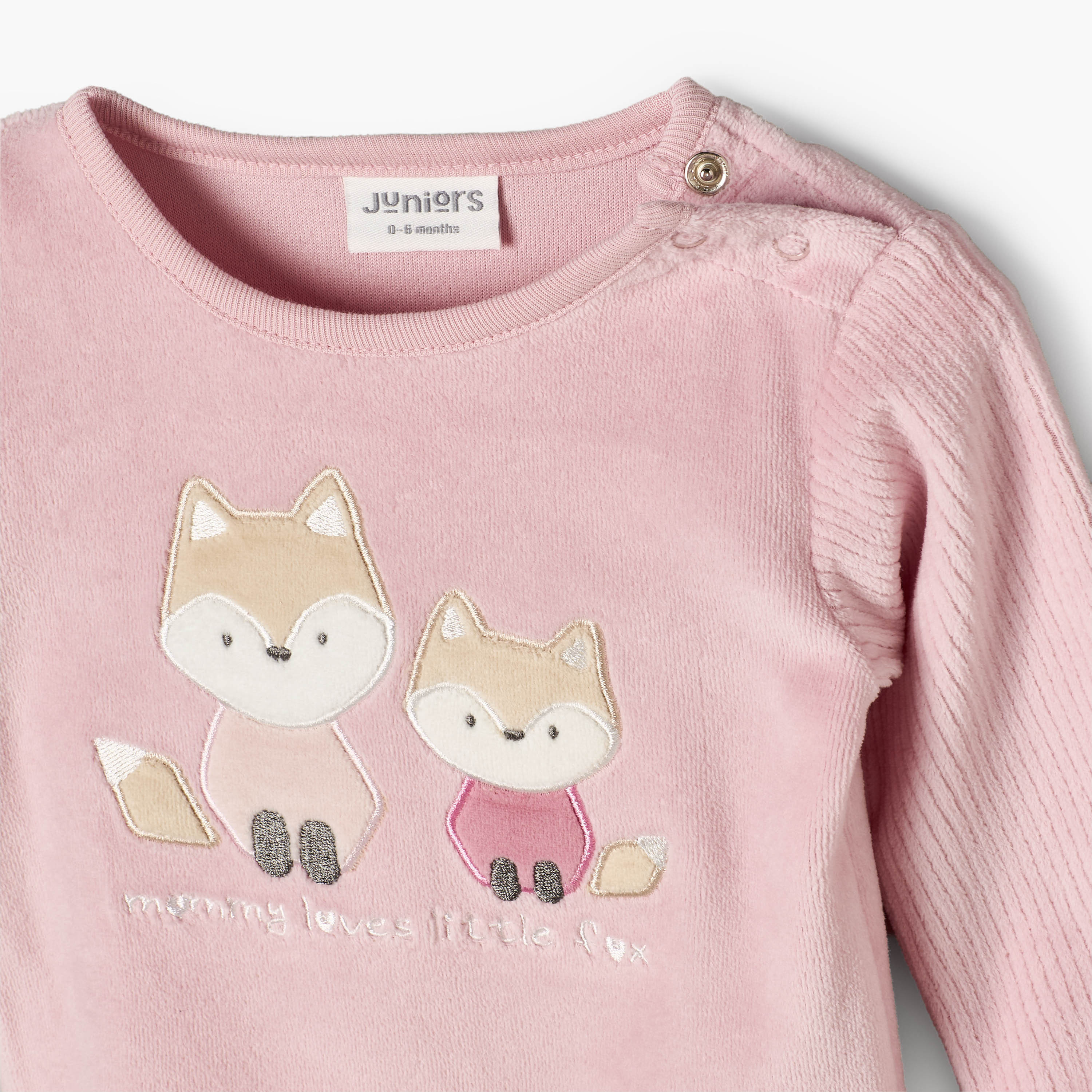 طقم بيجاما قطيفة بأكمام طويلة وبياقة مستديرة وبزخارف ثعلب من جونيورز-baby-girls-clothing-winterwear-pyjamasets-image-7