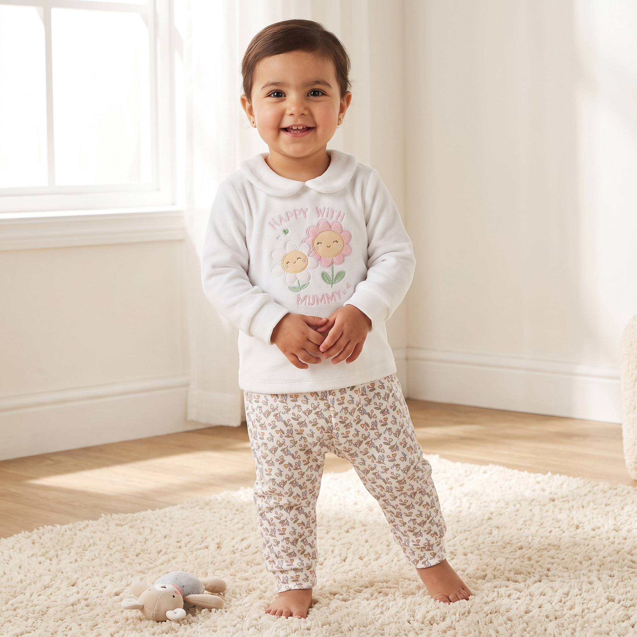 Juniors Collared Long Sleeves Pyjama Set with Floral Embroidery-baby-girls-clothing-winterwear-pyjamasets-image-1